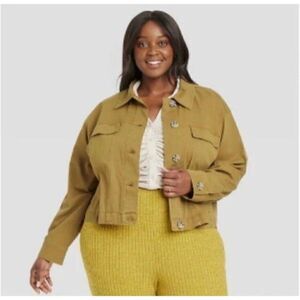 Ava & Viv Green/mustard Yellow 1X Womens Plus Size Anorak Crop Cargo Jacket NWOT